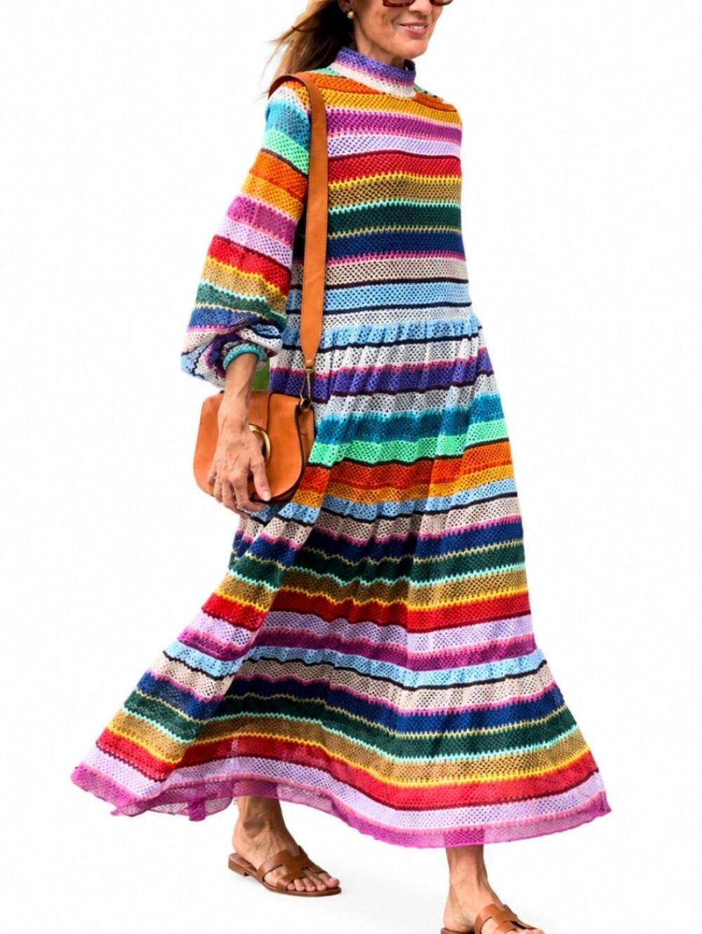 Marielle Almelo Large Kim Multicolor Dress Large Multicolor Striped Rainbow Maxi